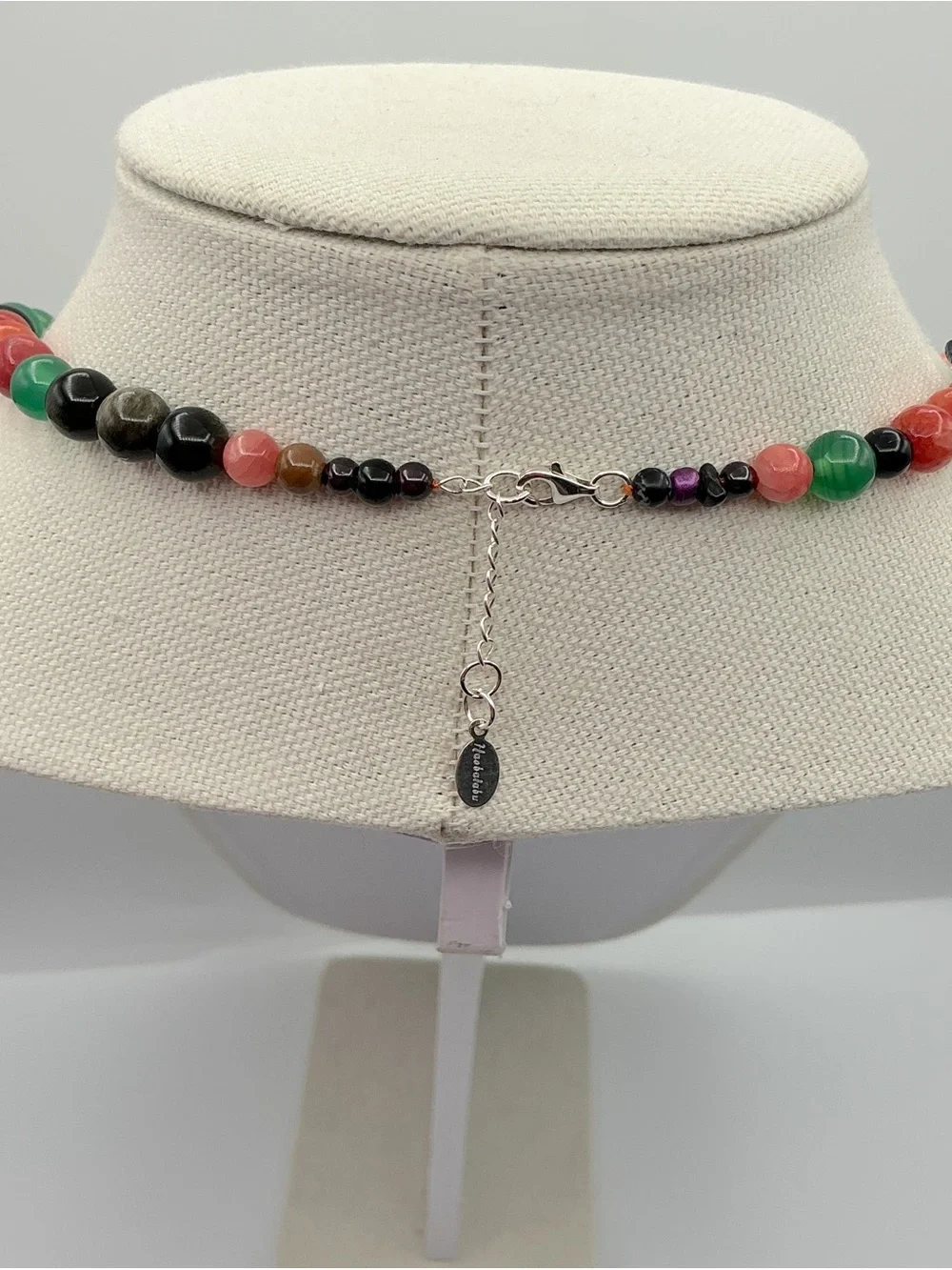 Multicolor Beaded Jade Pendant Necklace - Sterling Silver 925 Accents